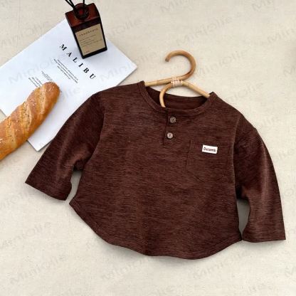 DULAMB Baby Solid Color Long Sleeve Shirt - Coffee - 10-11T - image 2