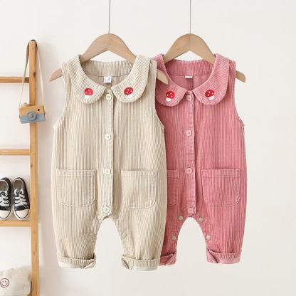 Baby Toddler Girls Mushroom Corduroy Peter Pan Collar Overalls - image 1