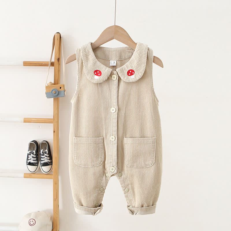 Baby Toddler Girls Mushroom Corduroy Peter Pan Collar Overalls - Beige - 3-4T - image 2