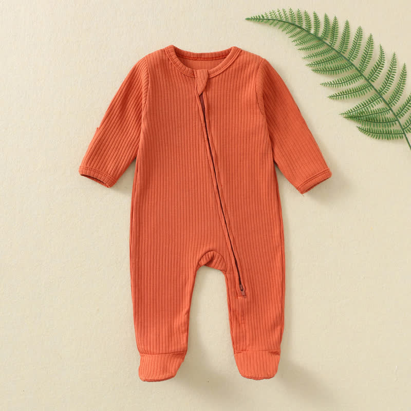 Baby Solid Color Ribbed Long Sleeve Zip Romper - Orange - 12M - image 4