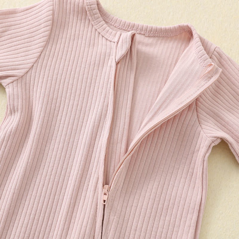 Baby Solid Color Ribbed Long Sleeve Zip Romper - image 11
