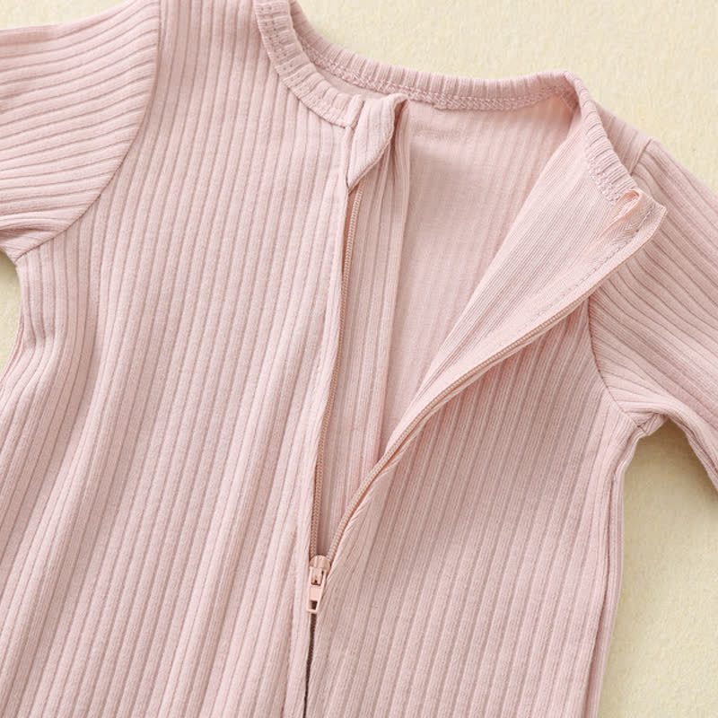 Baby Solid Color Ribbed Long Sleeve Zip Romper - image 11