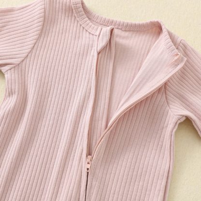 Baby Solid Color Ribbed Long Sleeve Zip Romper - image 11