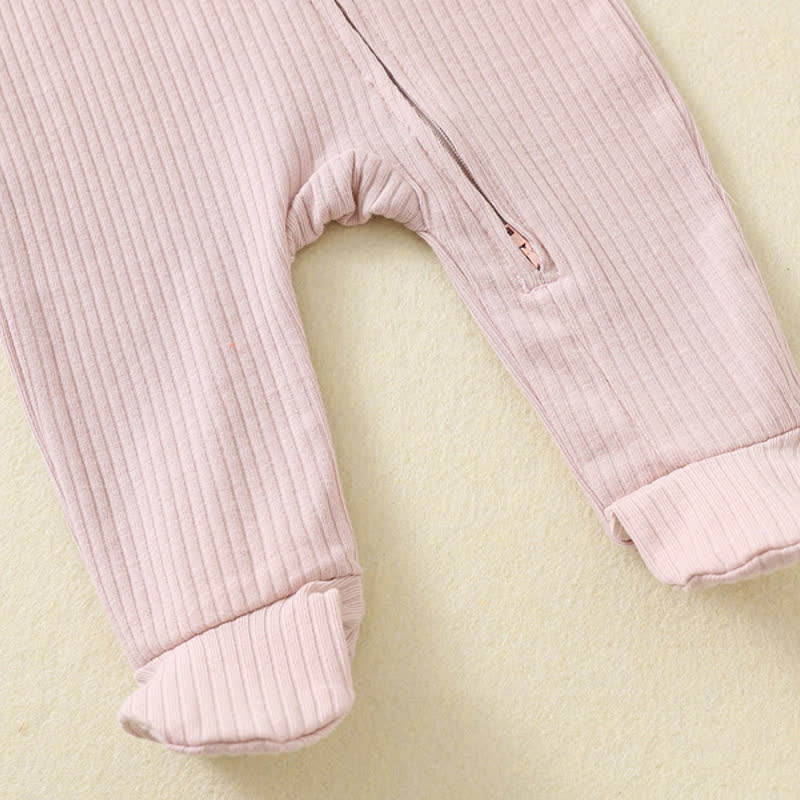 Baby Solid Color Ribbed Long Sleeve Zip Romper - image 13