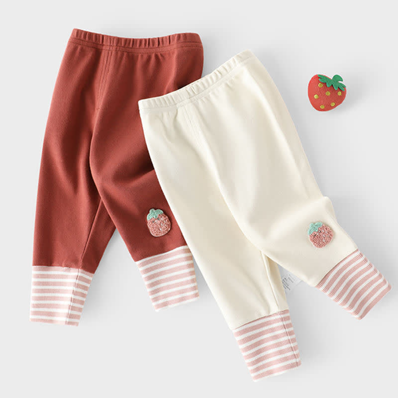 Toddler Baby Strawberry/Flower Applique Striped Cuff Leggings - image 1