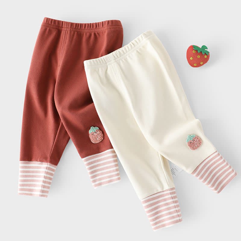 Toddler Baby Strawberry/Flower Applique Striped Cuff Leggings - image 1
