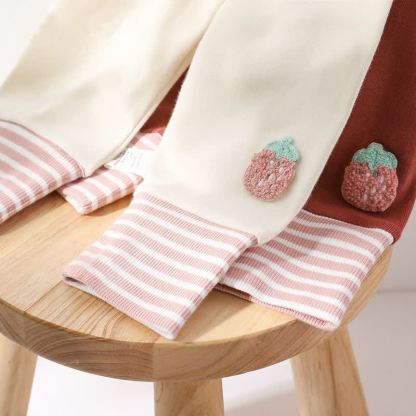 Toddler Baby Strawberry/Flower Applique Striped Cuff Leggings - image 10