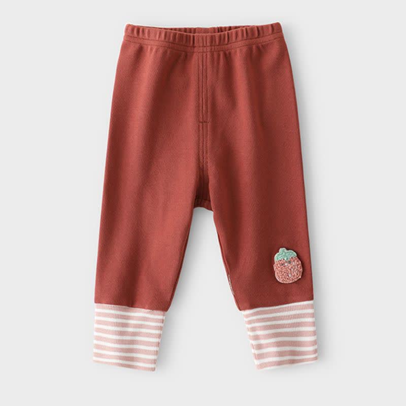 Toddler Baby Strawberry/Flower Applique Striped Cuff Leggings - Red Strawberry - 4-5T - image 3