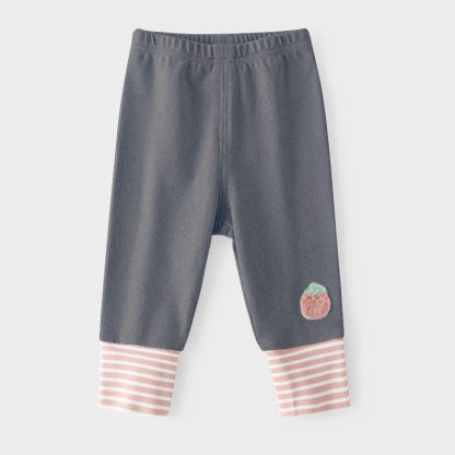 Toddler Baby Strawberry/Flower Applique Striped Cuff Leggings - Gray Strawberry - 4-5T - image 2