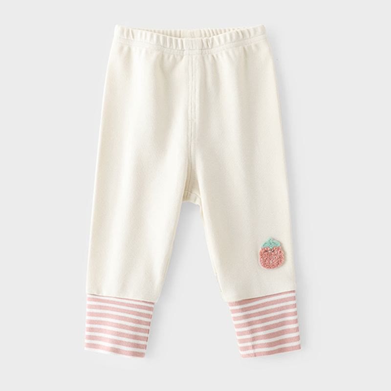 Toddler Baby Strawberry/Flower Applique Striped Cuff Leggings - Cream Strawberry - 4-5T - image 4