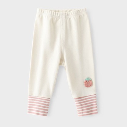 Toddler Baby Strawberry/Flower Applique Striped Cuff Leggings - Cream Strawberry - 4-5T - image 4