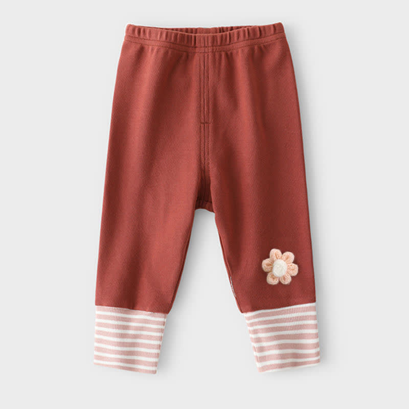 Toddler Baby Strawberry/Flower Applique Striped Cuff Leggings - Red Flower - 4-5T - image 6