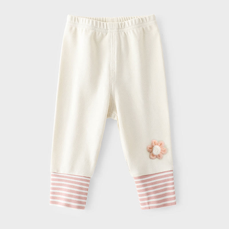 Toddler Baby Strawberry/Flower Applique Striped Cuff Leggings - Cream Flower - 4-5T - image 7