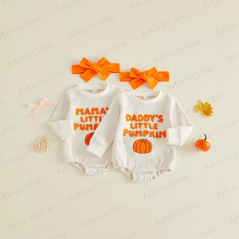 DADDY/MAMA'S LITTLE PUMPKIN Baby Waffle Bodysuit with Headband - image 1