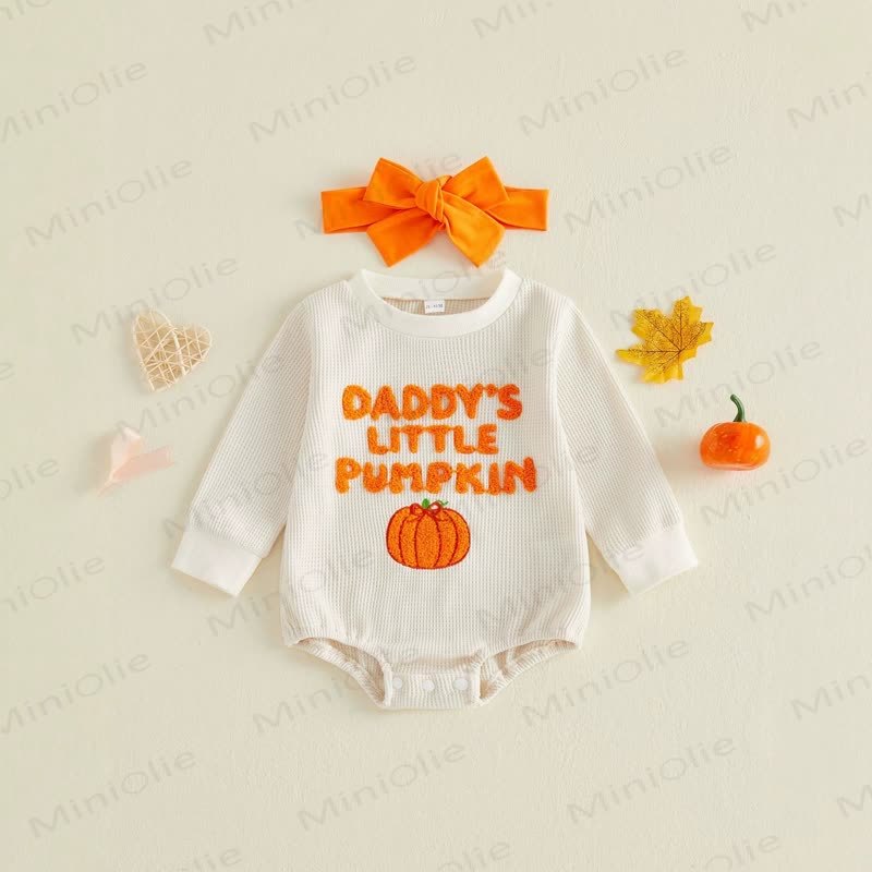 DADDY/MAMA'S LITTLE PUMPKIN Baby Waffle Bodysuit with Headband - DADDY'S - 12-18M - image 2