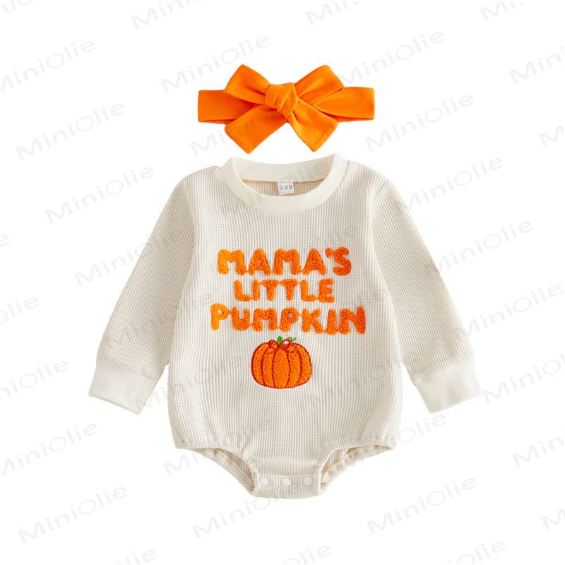 DADDY/MAMA'S LITTLE PUMPKIN Baby Waffle Bodysuit with Headband - MAMA'S - 12-18M - image 5