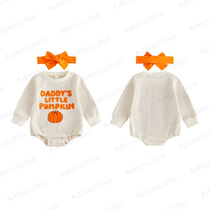 DADDY/MAMA'S LITTLE PUMPKIN Baby Waffle Bodysuit with Headband - image 4