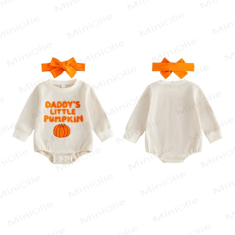 DADDY/MAMA'S LITTLE PUMPKIN Baby Waffle Bodysuit with Headband - image 4