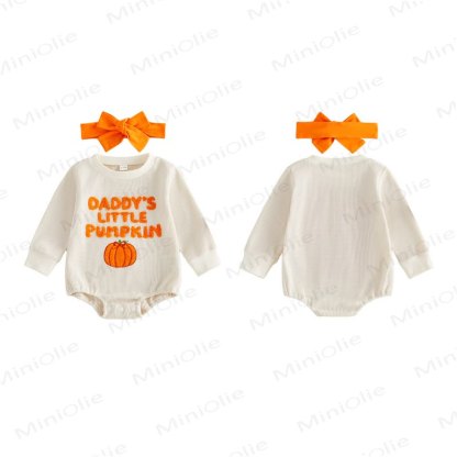 DADDY/MAMA'S LITTLE PUMPKIN Baby Waffle Bodysuit with Headband - image 4