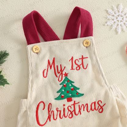 MY 1ST CHRISTMAS Baby Embroidered Suspender Bodysuit - image 3