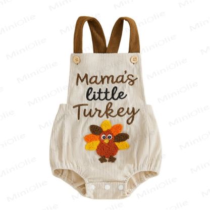 TURKEY/Croissant Baby Corduroy Suspender Bodysuit - Little Turkey - 12-18M - image 2
