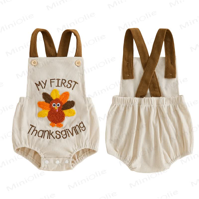 TURKEY/Croissant Baby Corduroy Suspender Bodysuit - image 7