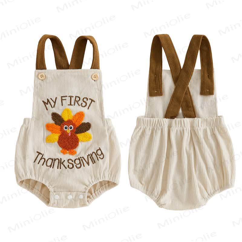 TURKEY/Croissant Baby Corduroy Suspender Bodysuit - image 7