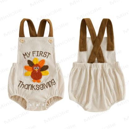 TURKEY/Croissant Baby Corduroy Suspender Bodysuit - image 7