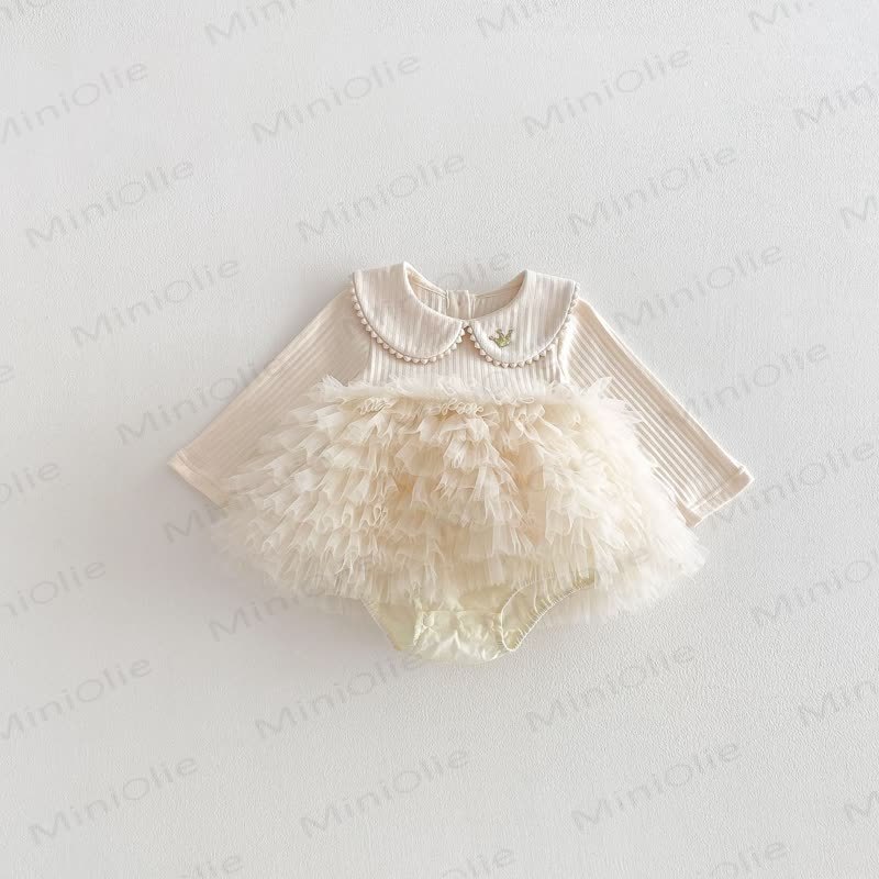 Baby Rib Peter Pan Tulle Skitred Bodysuit - Beige - 18-24M - image 6