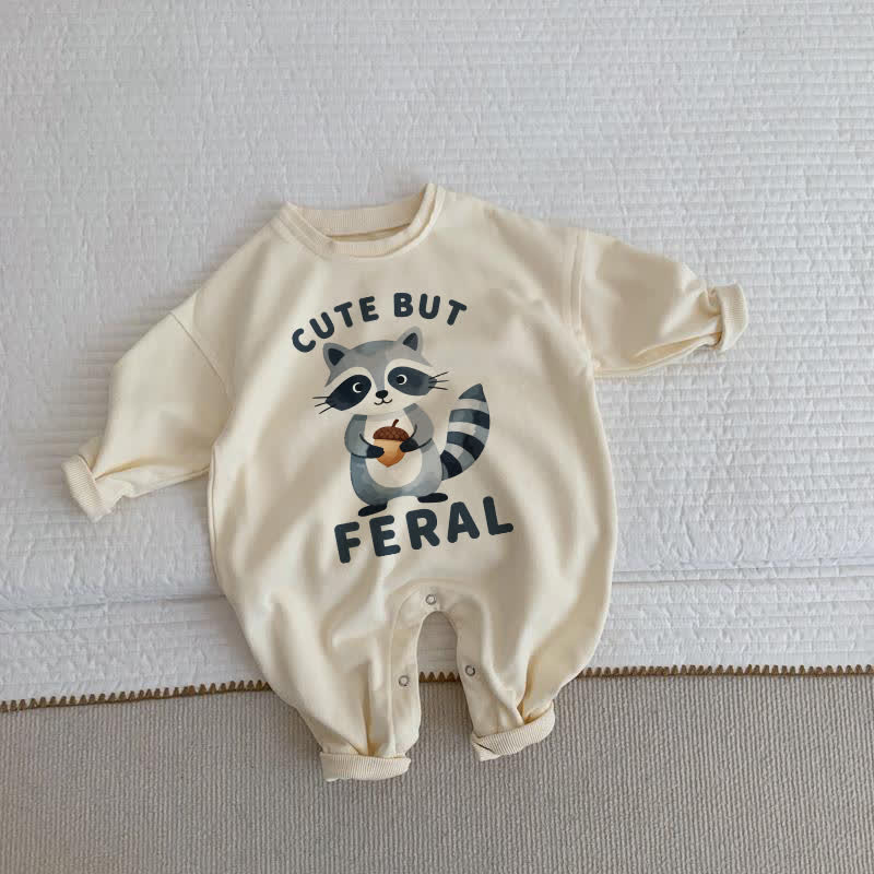CUTE BUT FERAL Baby Toddler Raccoon Beige Romper - Beige - 2-3T - image 1