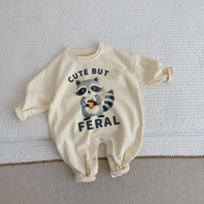 CUTE BUT FERAL Baby Toddler Raccoon Beige Romper - Beige - 2-3T - image 1