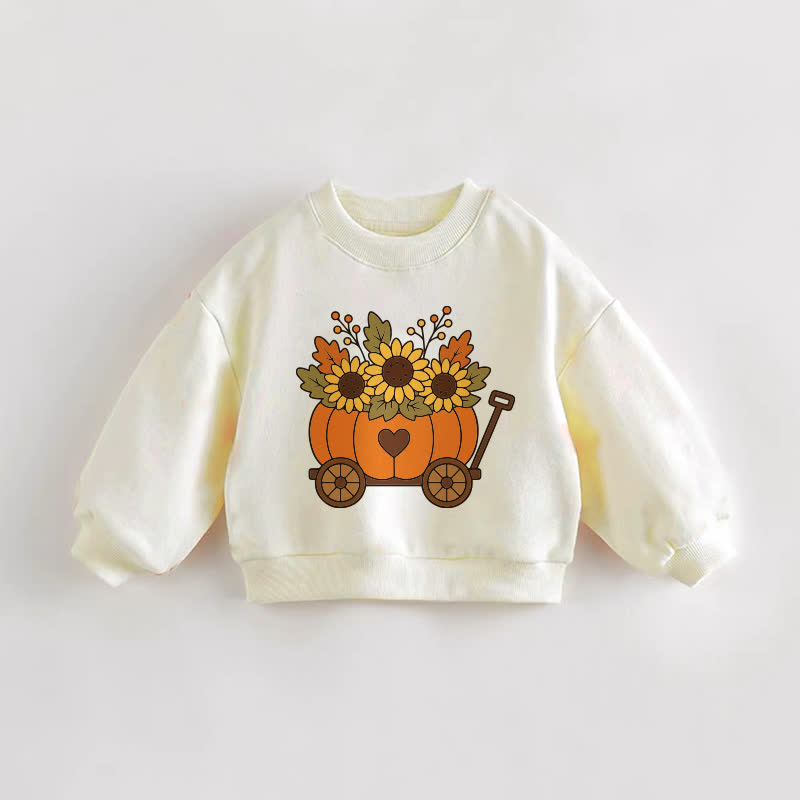 Baby Toddler Pumpkin Flower Cart Cream Sweatshirt - Cream - 3-5T - image 1
