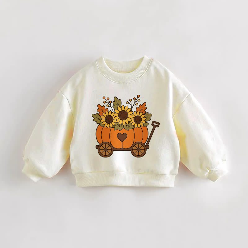 Baby Toddler Pumpkin Flower Cart Cream Sweatshirt - Cream - 3-5T - image 1