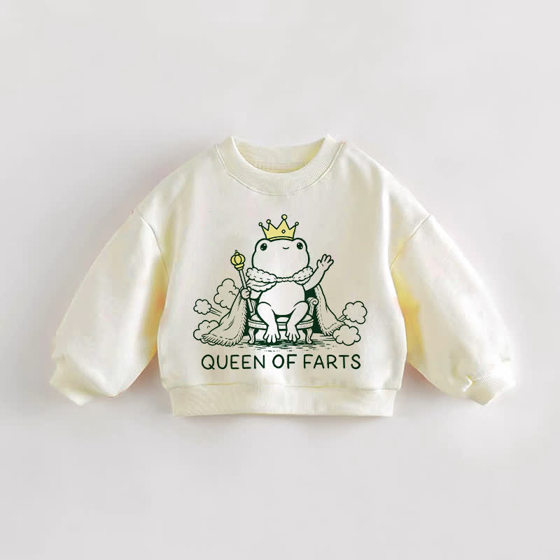 QUEEN OF FARTS Baby Toddler Frog Cream Sweatshirt - Cream - 3-5T - image 1