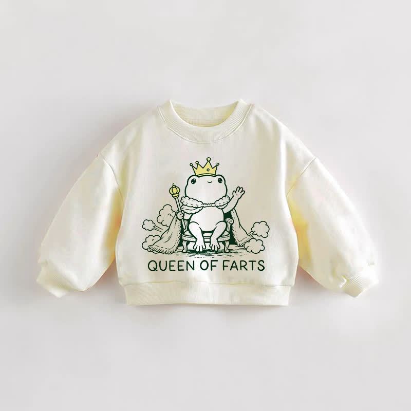 QUEEN OF FARTS Baby Toddler Frog Cream Sweatshirt - Cream - 3-5T - image 1