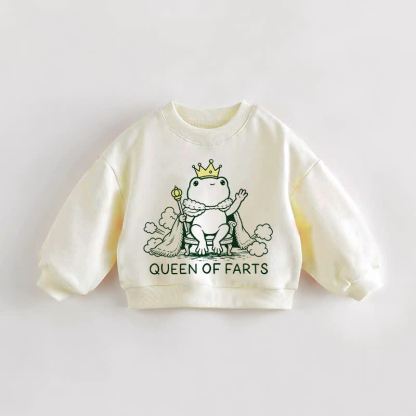 QUEEN OF FARTS Baby Toddler Frog Cream Sweatshirt - Cream - 3-5T - image 1