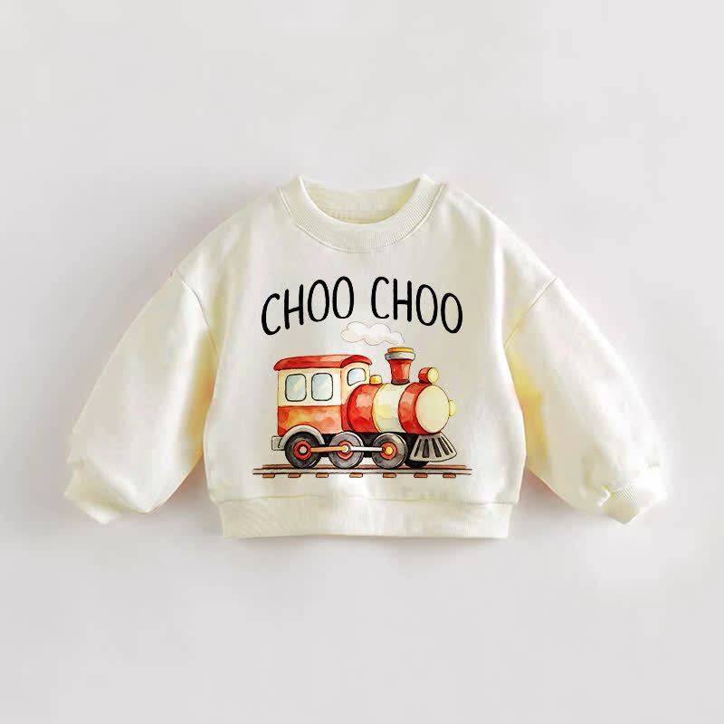 CHOO CHOO Baby Toddler Train Cream Sweatshirt - Cream - 3-5T - image 1