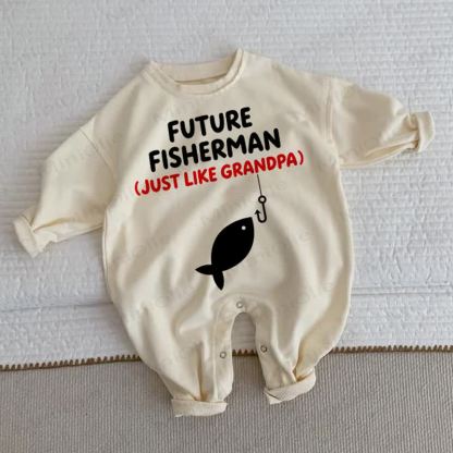FUTURE FISHERMAN (JUST LIKE GRANDPA) Baby Beige Romper - Beige - 2-3T - image 1