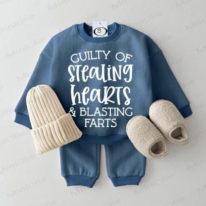 GUILTY OF STEALING HEARTS & BLASTING FARTS Baby Sweatshirt 2-piece Blue Set - Blue - 2-3T - image 1