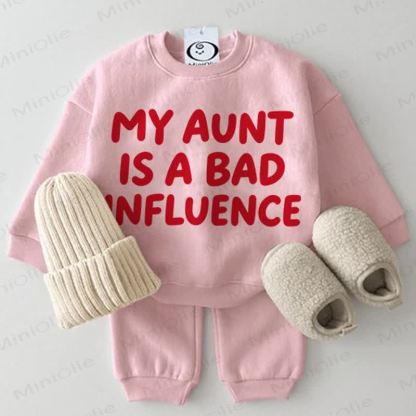 MY AUNT IS A BAD INFLUENCE Baby Sweatshirt 2-piece Pink Set - Pink - 2-3T - image 1