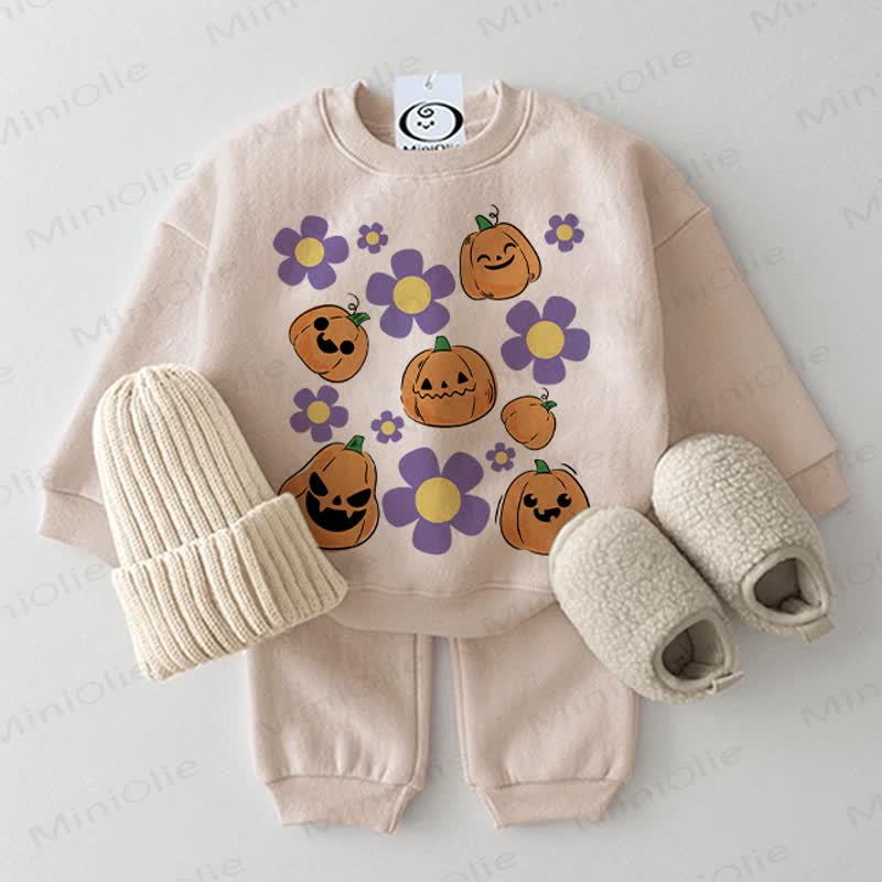 Baby Beige Pumpkin Flower Sweatshirt 2-piece Set - Beige - 2-3T - image 1