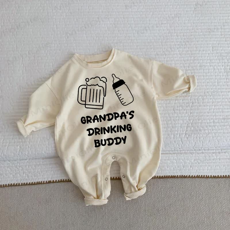 GRANNDPA'S DRINKING BUDDY Baby Toddler Romper - Beige - 2-3T - image 1