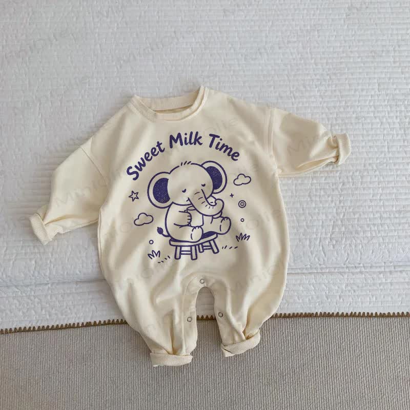 SWEET MILK TIME Baby Toddler Elephant Romper - Beige - 2-3T - image 1