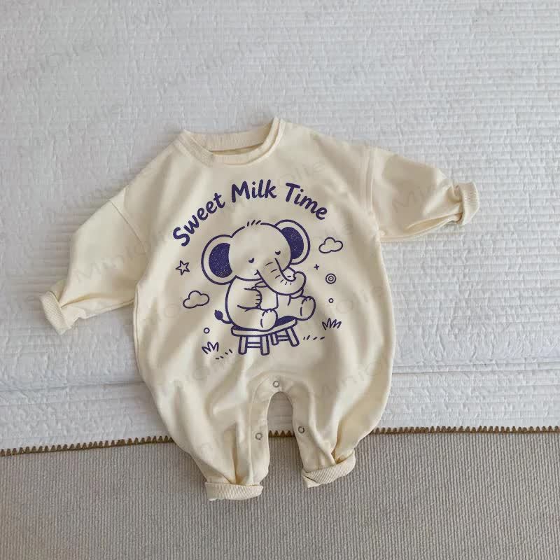 SWEET MILK TIME Baby Toddler Elephant Romper - Beige - 2-3T - image 1