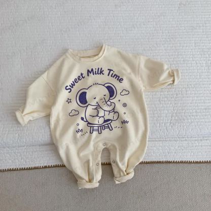 SWEET MILK TIME Baby Toddler Elephant Romper - Beige - 2-3T - image 1