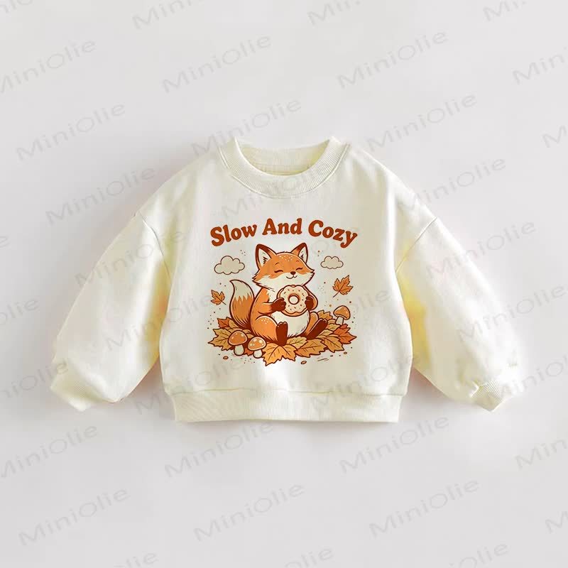 SLOW AND COZY Baby Toddler Fox Sweatshirt - Cream - 3-5T - image 1