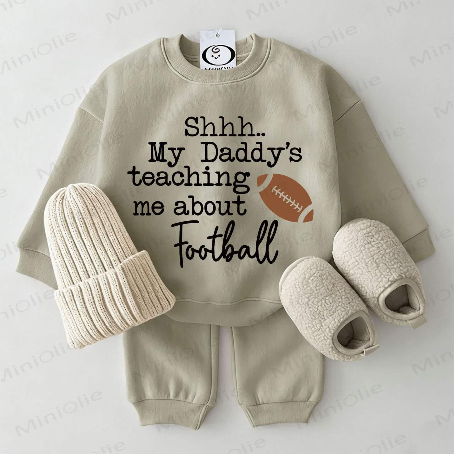 SHHH.. MY DADDY'S TEACHING ME ABOUT FOOTBALL Baby Sweatshirt 2-piece Grey Green Set - Grey Green - 2-3T - image 1
