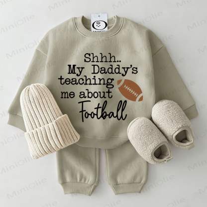 SHHH.. MY DADDY'S TEACHING ME ABOUT FOOTBALL Baby Sweatshirt 2-piece Grey Green Set - Grey Green - 2-3T - image 1
