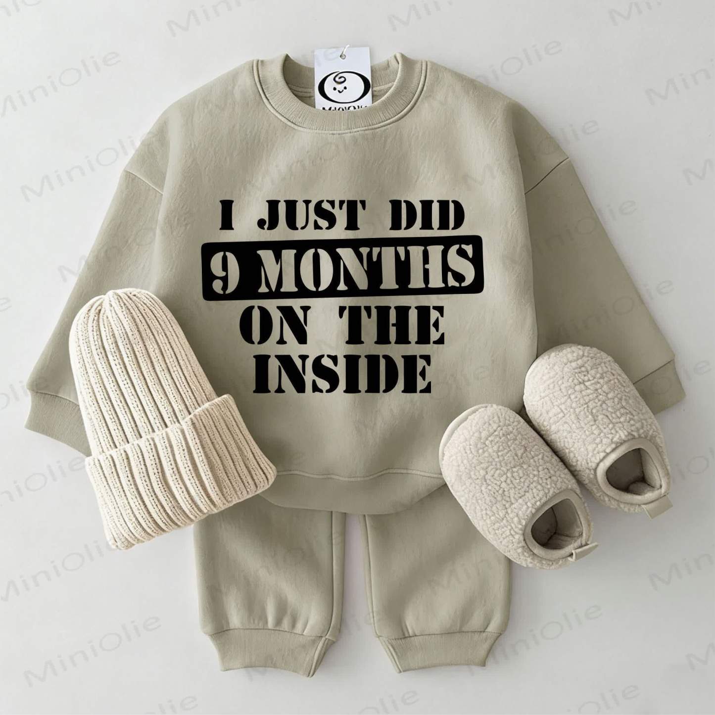 I JUST DID 9 MONTHS ON THE INSIDE Baby Sweatshirt 2-piece Grey Green Set - Grey Green - 2-3T - image 1
