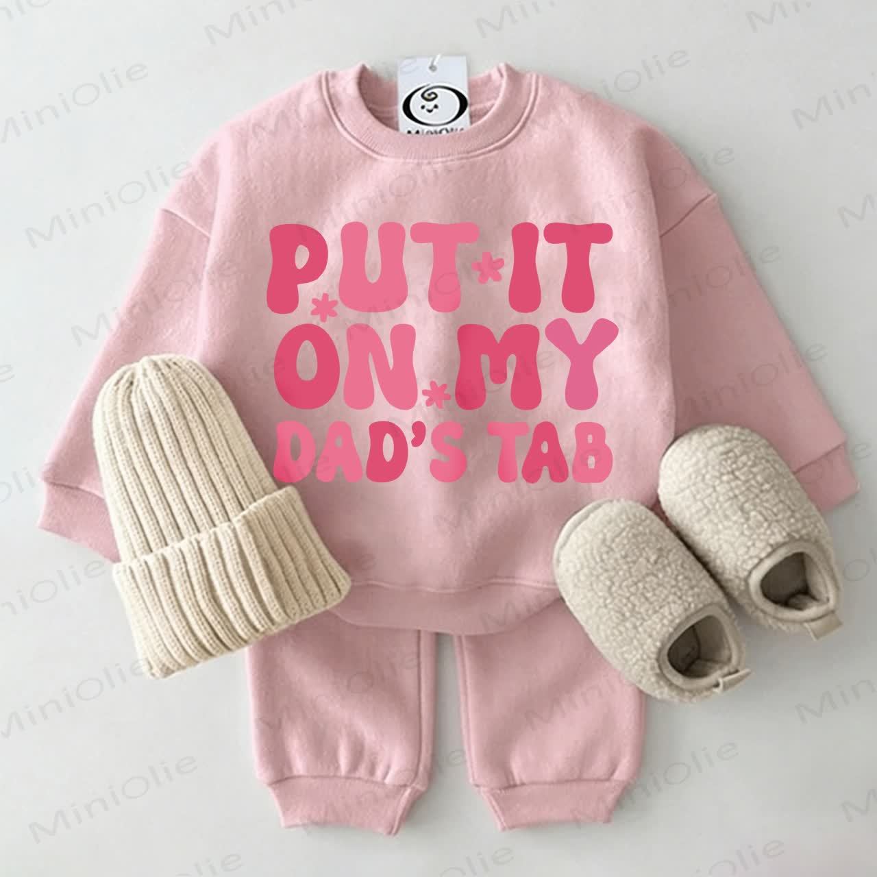 PUT IT ON MY DAD'S TAB Baby Sweatshirt 2-piece Pink Set - Pink - 2-3T - image 1